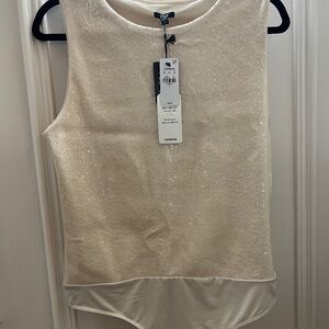 Express Body Contour Sequin Crew Neck Bodysuit